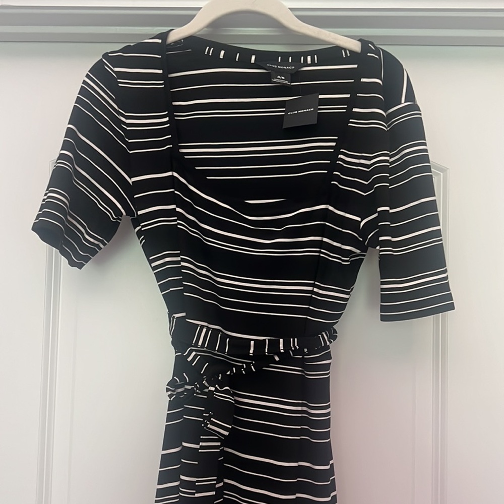 NWT!! Club Monaco Black Striped Square Neck Knit Dress / Stretchy & Comfy! - Picture 2 of 4